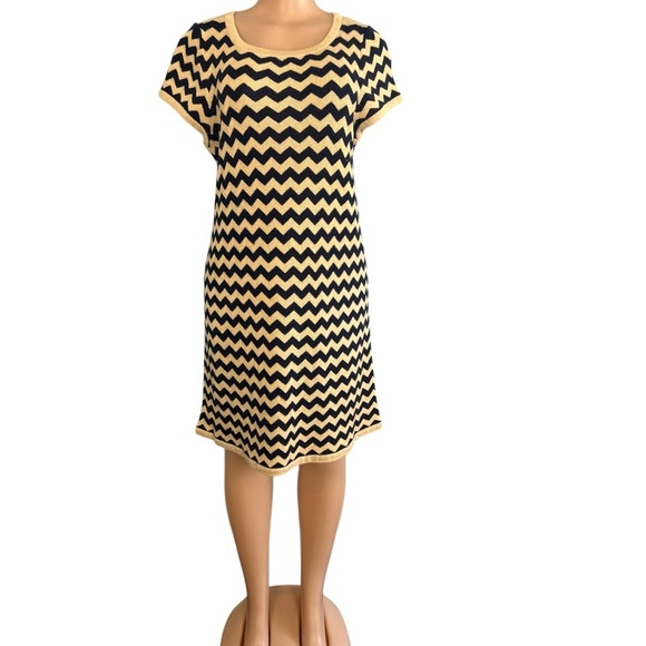 Lilly Pulitzer Santana Gold Metallic Blue Chevron Wool Blend Sweater Dress - Picture 1 of 10